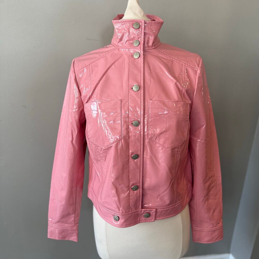 Trina Turk NWT Andre Pink‎ Faux Patent Leather Jacket Sz 8 - Picture 4 of 15